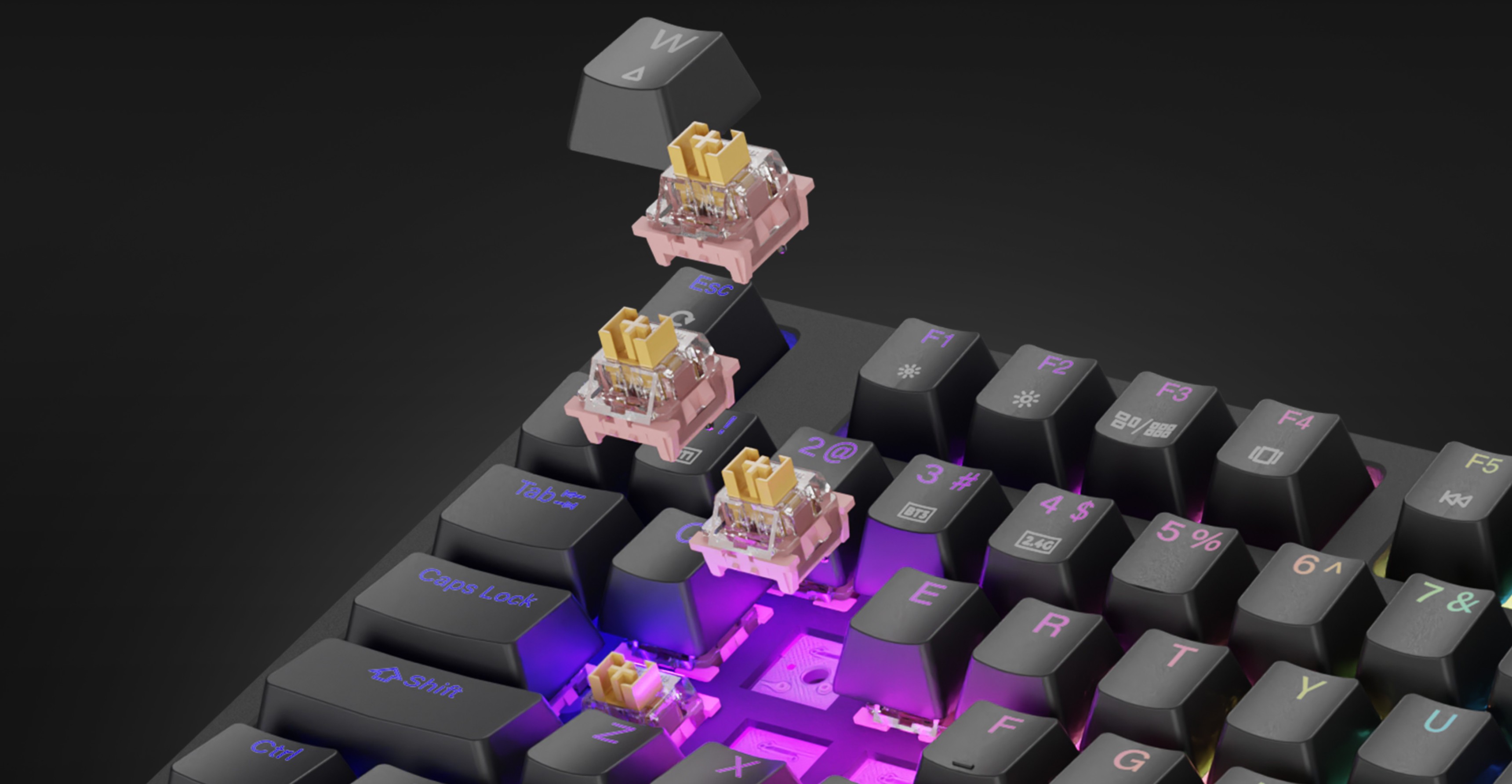 Kabellose mechanische Gaming-Tastatur mit Outemu-Schaltern, RGB-Hintergrundbeleuchtung und einem kompakten TKL-Design mit abgenommenen Tastenkappen