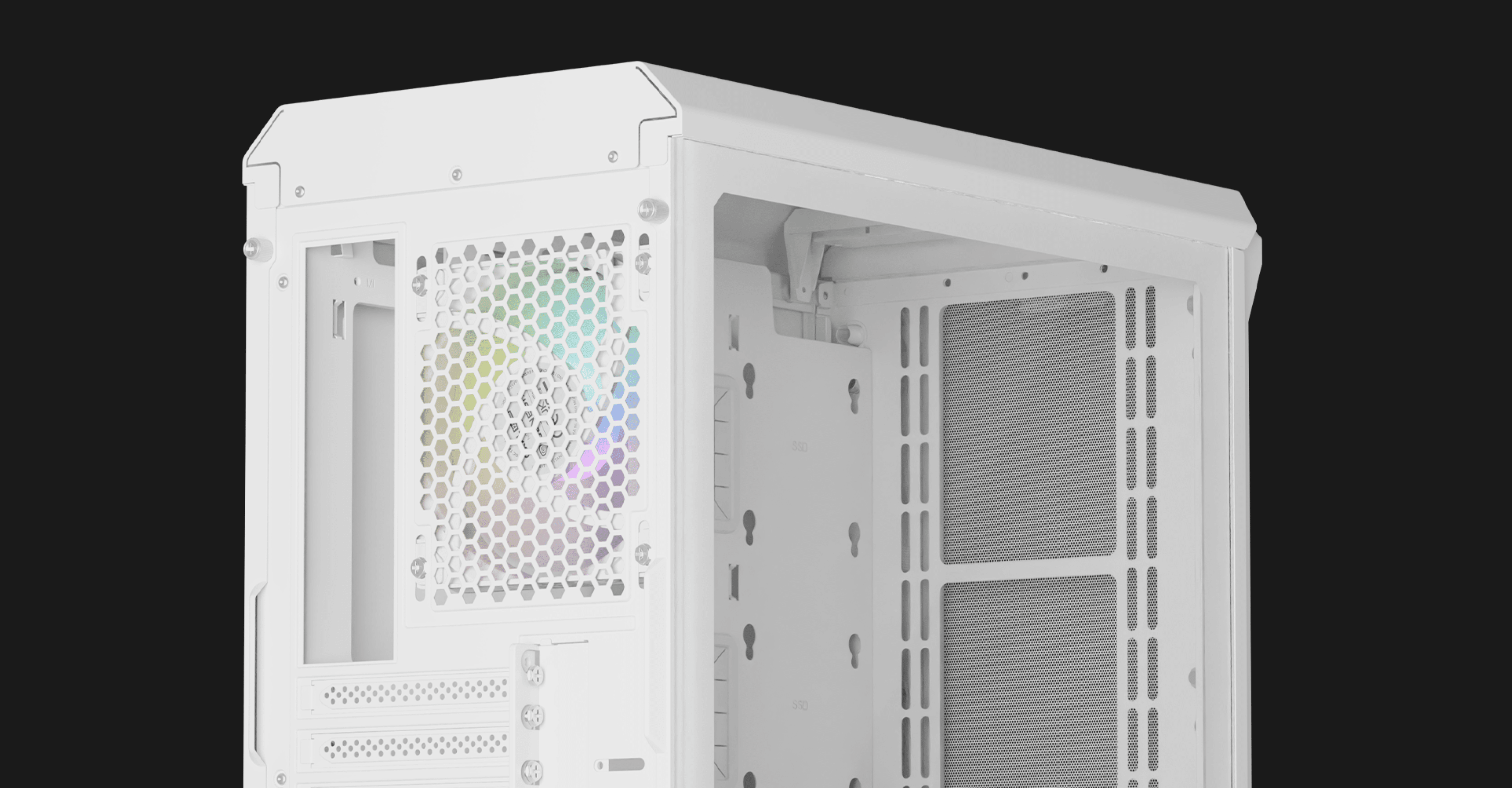 Weißes MATX Mini-Tower-PC-Gehäuse mit Seitenfenster und ARGB-Lüfter, mit schlankem Design und Netzbelüftung