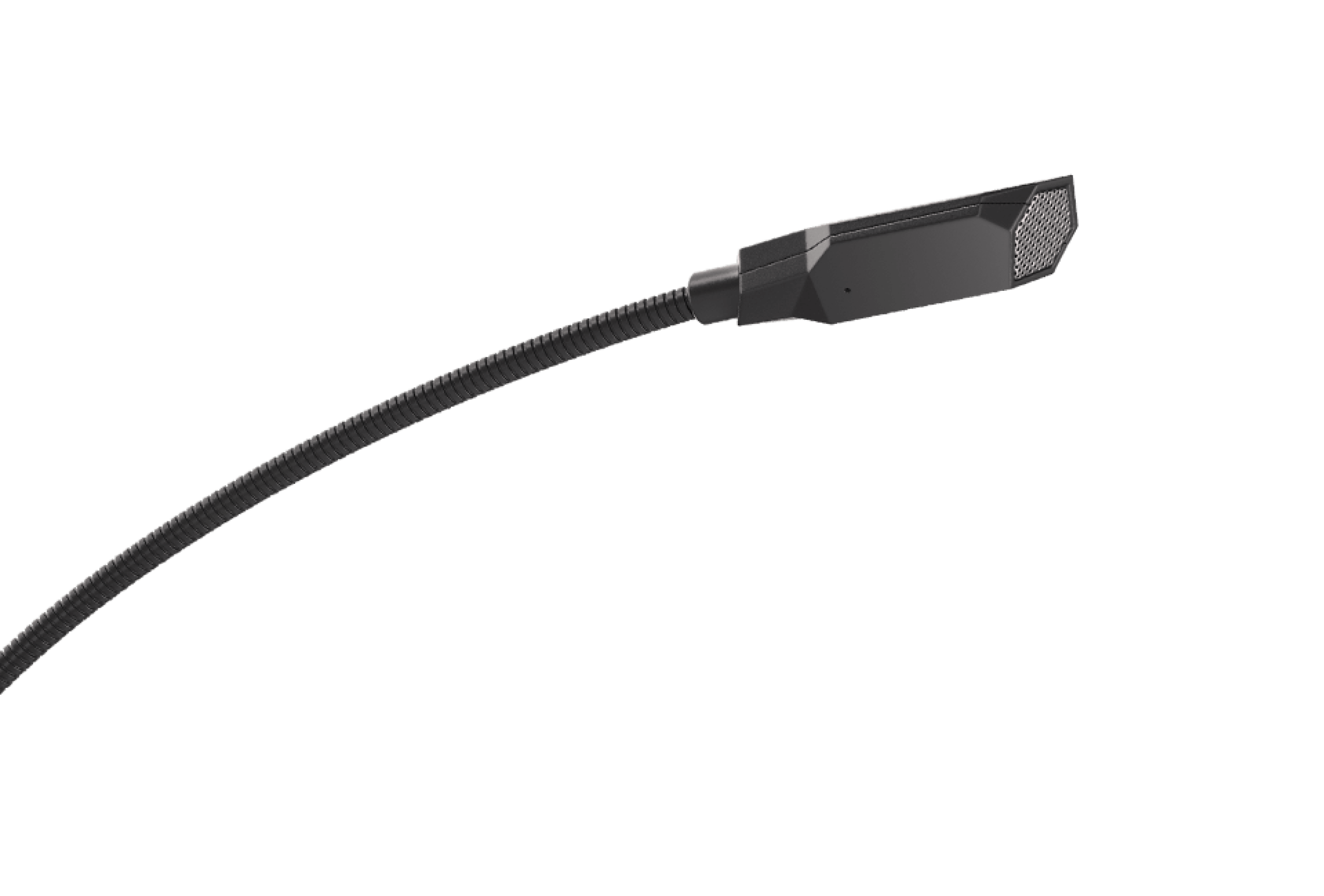 Schwarzes Mikrofon mit flexiblem Arm und Mesh-Gitter zur Tonaufnahme, entwickelt für hochwertige Audioaufnahmen