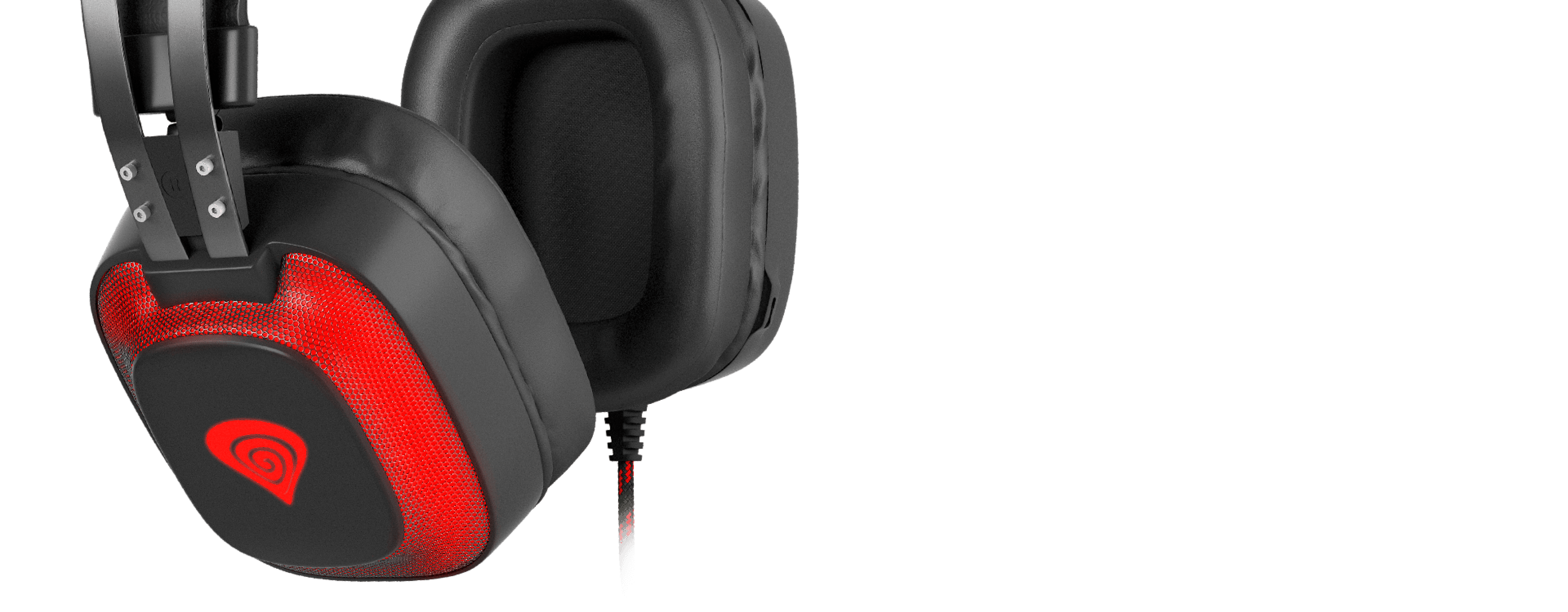 Schwarz-roter Over-Ear-Kopfhörer mit 7.1-Surround-Sound-Funktion und integriertem Mikrofon, entwickelt für Spiele