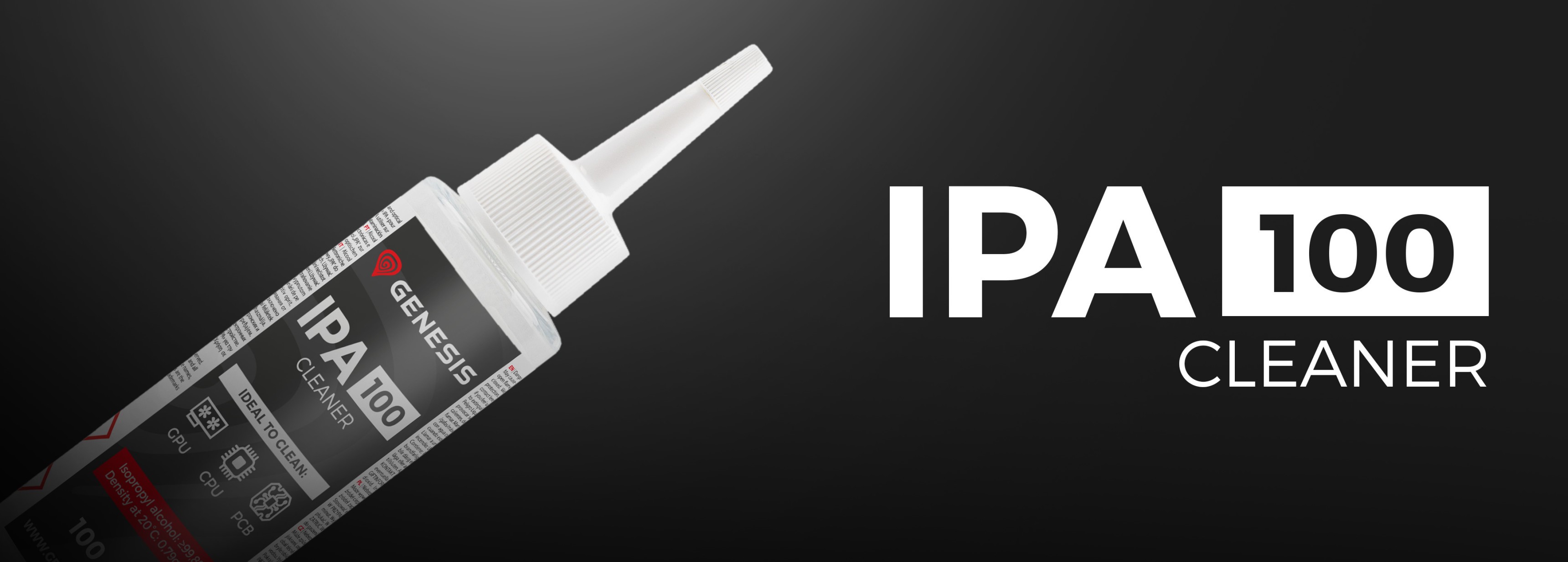 Isopropylalkohol-Reiniger in einer 100-ml-Flasche mit der Aufschrift "IPA 100 CLEANER" und einer präzisen Applikatorspitze