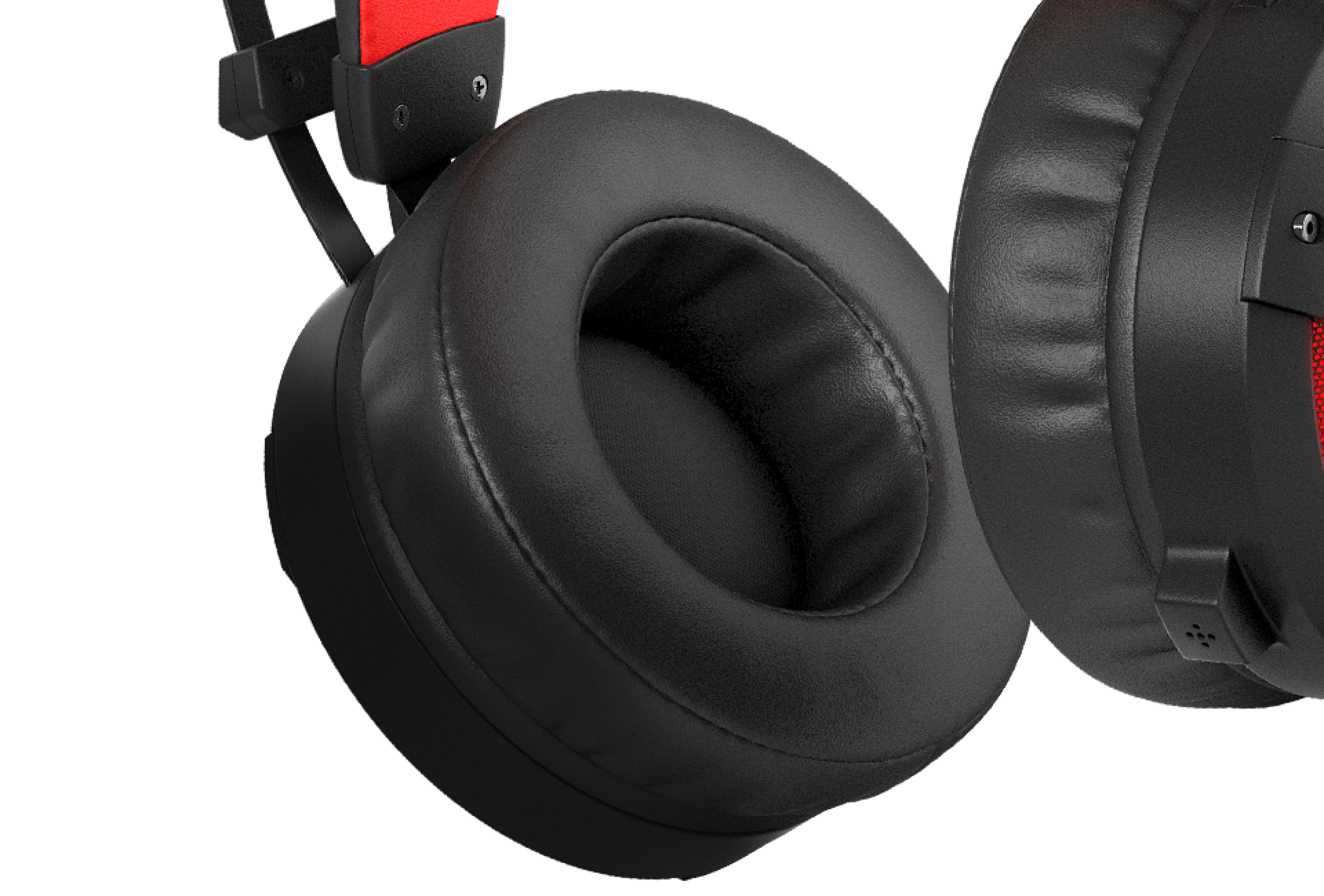 Schwarze und rote Genesis Neon 360 Over-Ear-Kopfhörer mit gepolsterter Hörmuschel und Mikrofon. Mit beleuchteten Details für einen stilvollen Look